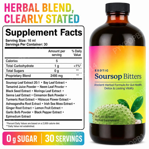 Exotic Soursop Bitters Herbal Wellness Supplement Plant Based Formula 16 Fl Oz (473ml)
