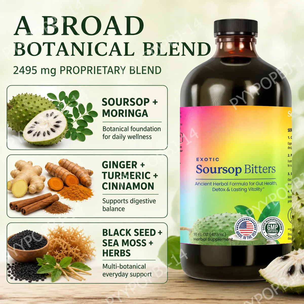 Exotic Soursop Bitters Herbal Wellness Supplement Plant Based Formula 16 Fl Oz (473ml)